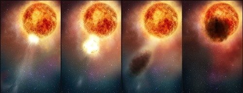 Illustration showing Betelgeuse "sneezing" during which the star ejecting hot gas 
