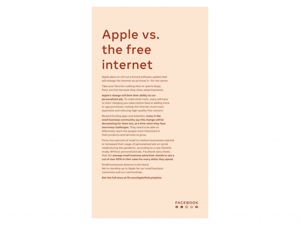 Facebook hits back at Apple with second critical newspaper ad - The Verge