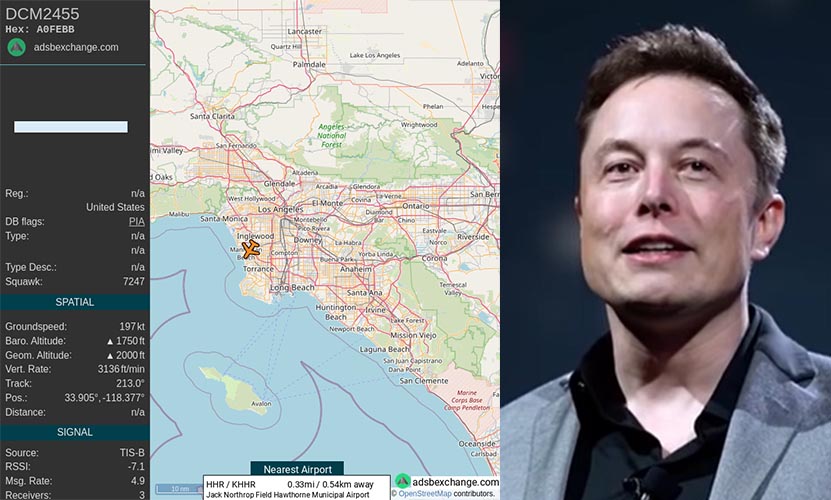 Sledovanie lietadla Elona Muska